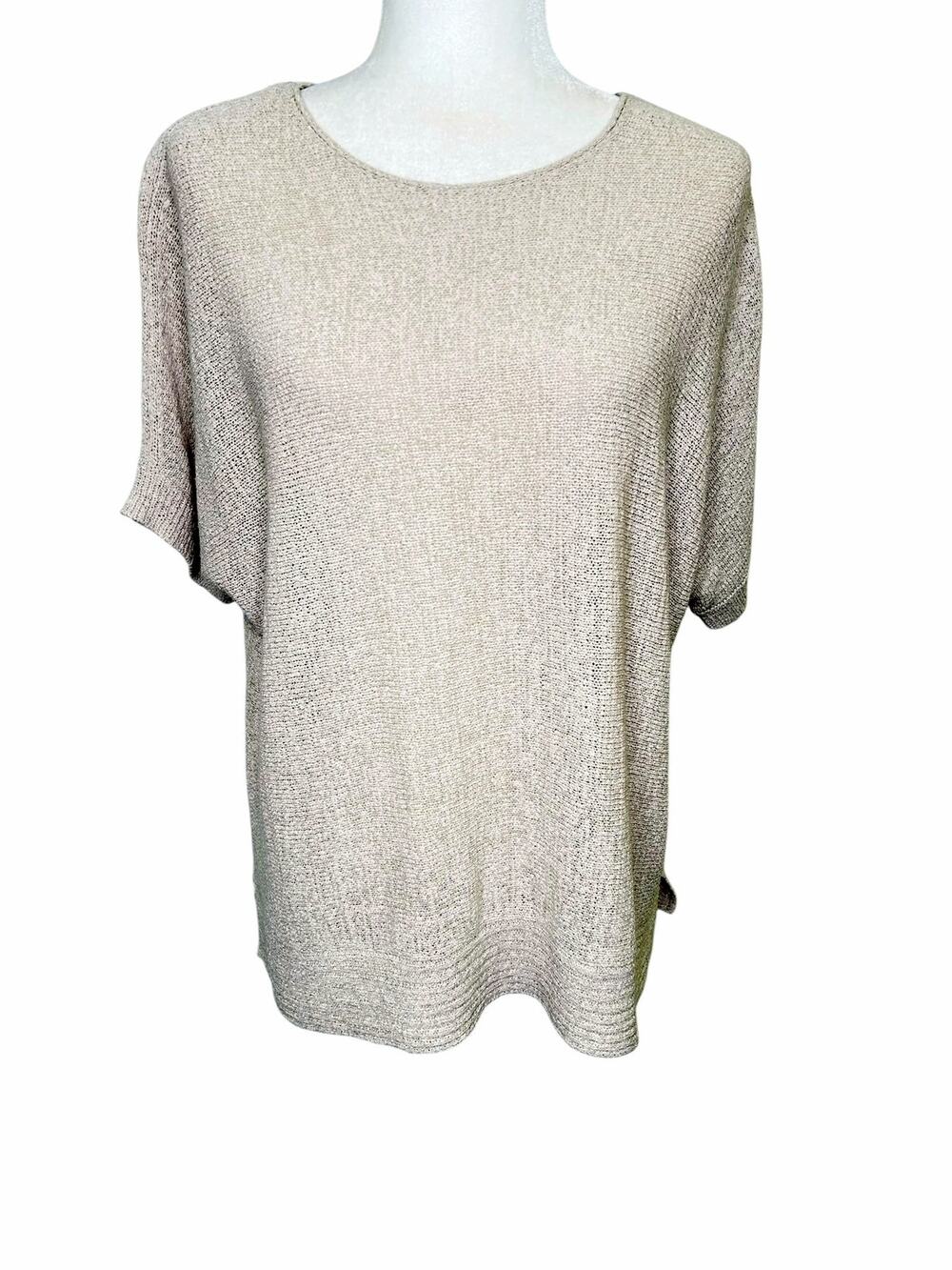 Chico's Beige Textured Knit Lightweight Dolman Short Sleeve Top Sz 3 XL